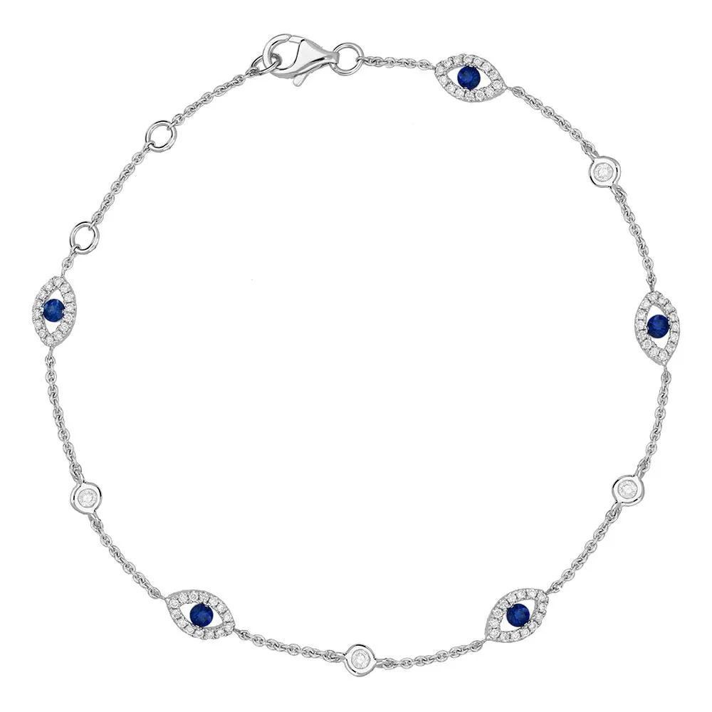 18ct White Gold Sapphire Diamond Marquise Bracelet