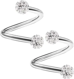 2PCS Stainless Steel Twisted Barbell 16 gauge 5/16 8mm 3mm Clear Crystal Ball Eyebrow Earrings Labret Piercing Jewelry 2156, 0.04pounds