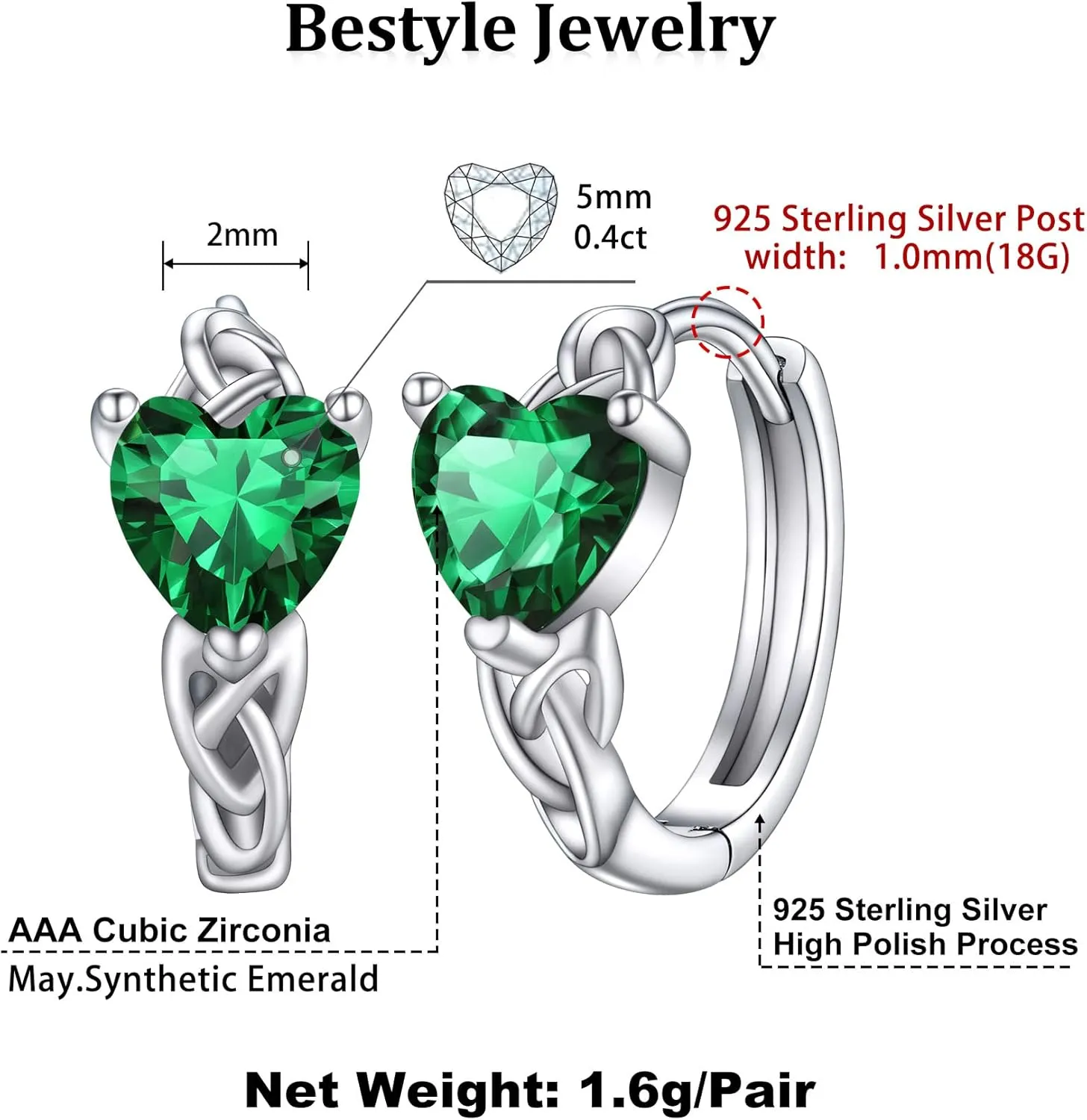 Bestyle Sterling Silver Celtic Earrings with Birthstone for Women, Hoop/Cross/Heart/Celtic Knot Celtic Birthstone Earrings for Women, Great Birthday Gift