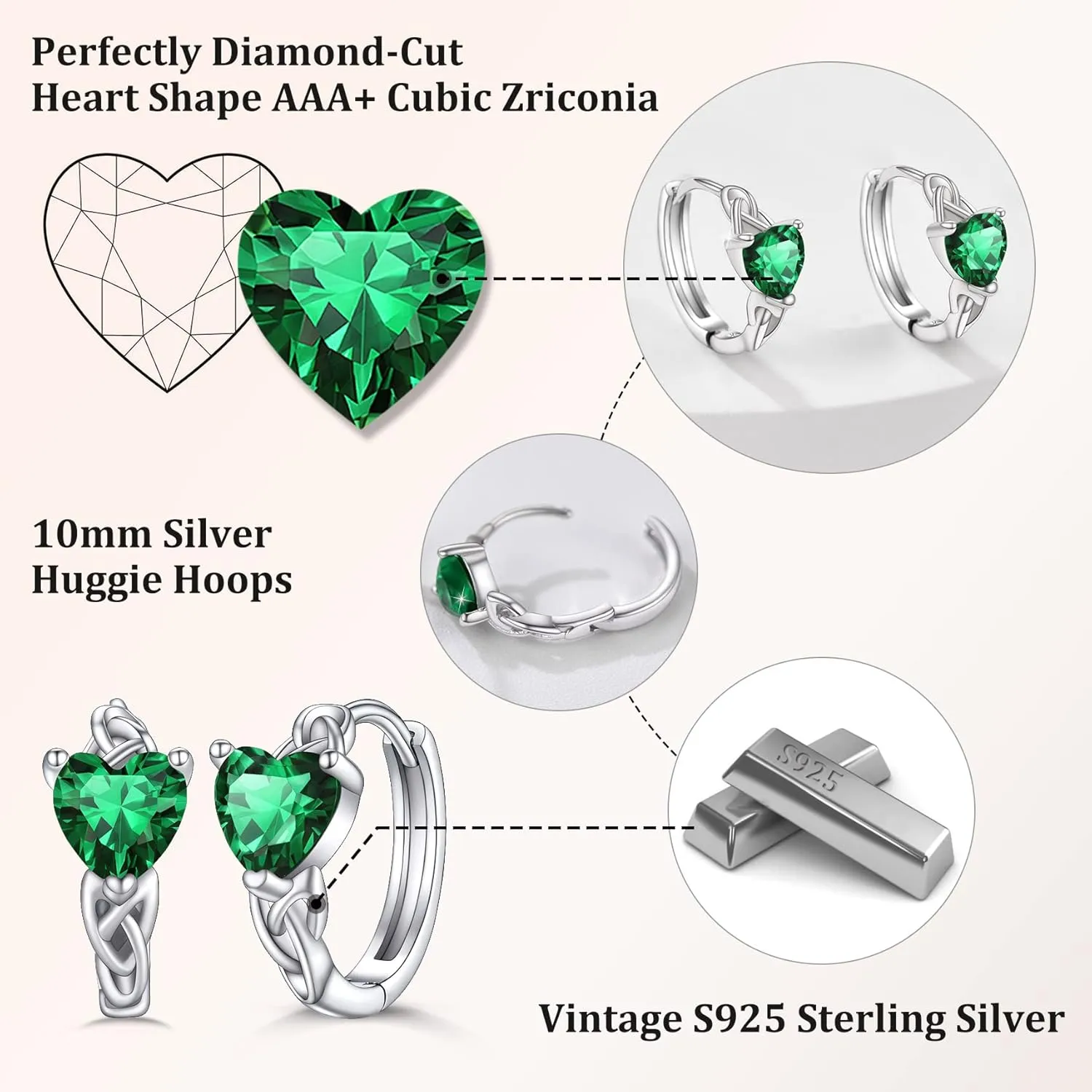 Bestyle Sterling Silver Celtic Earrings with Birthstone for Women, Hoop/Cross/Heart/Celtic Knot Celtic Birthstone Earrings for Women, Great Birthday Gift