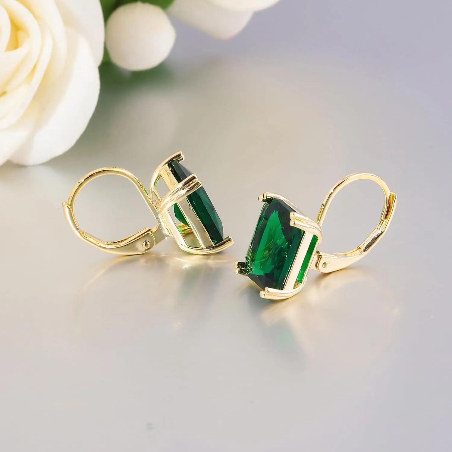 CiNily Emerald Cut Drop Dangle Earrings for Women 18K White Gold Plated Cubic Zirconia Simulated Diamond Dangle Earrings Jewelry Gifts for Weddings Birthday Party