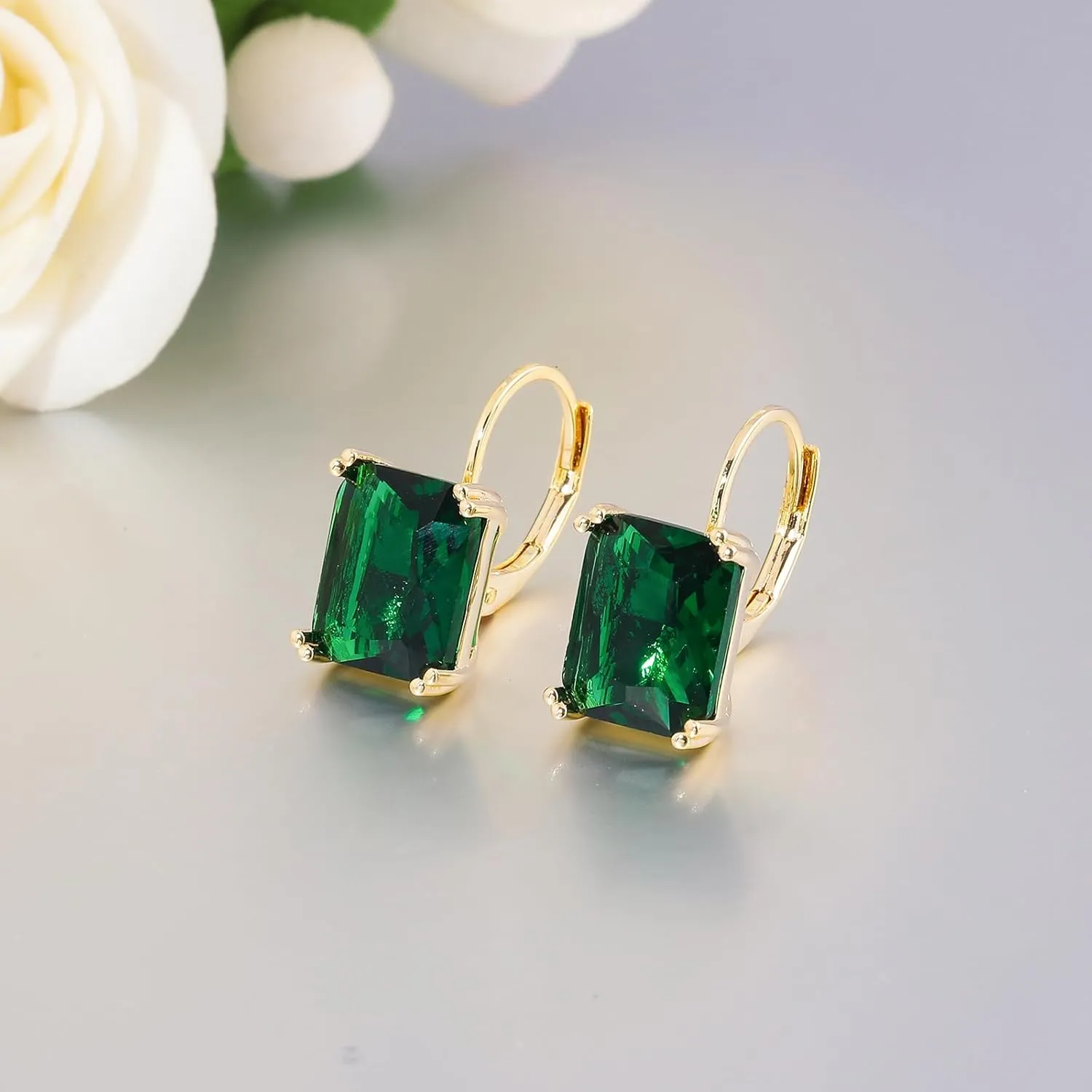 CiNily Emerald Cut Drop Dangle Earrings for Women 18K White Gold Plated Cubic Zirconia Simulated Diamond Dangle Earrings Jewelry Gifts for Weddings Birthday Party