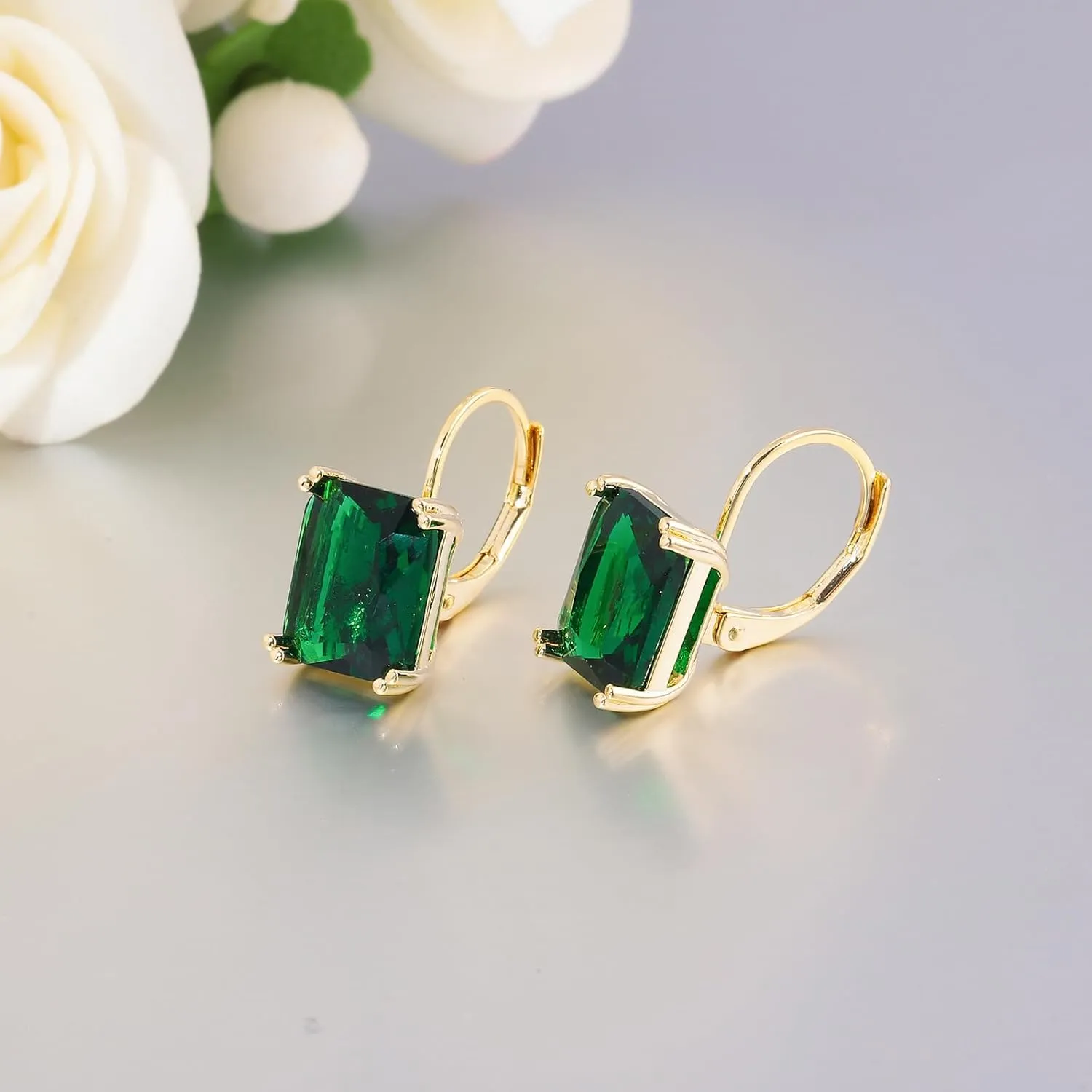 CiNily Emerald Cut Drop Dangle Earrings for Women 18K White Gold Plated Cubic Zirconia Simulated Diamond Dangle Earrings Jewelry Gifts for Weddings Birthday Party