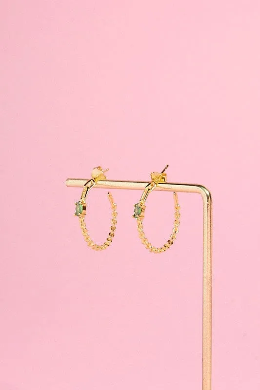 Emerald Sterling Silver Hoop Earrings