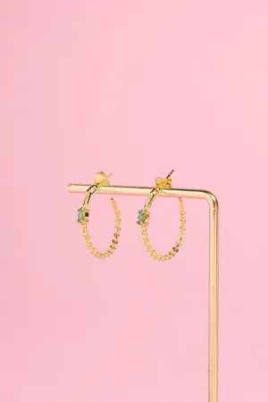Emerald Sterling Silver Hoop Earrings