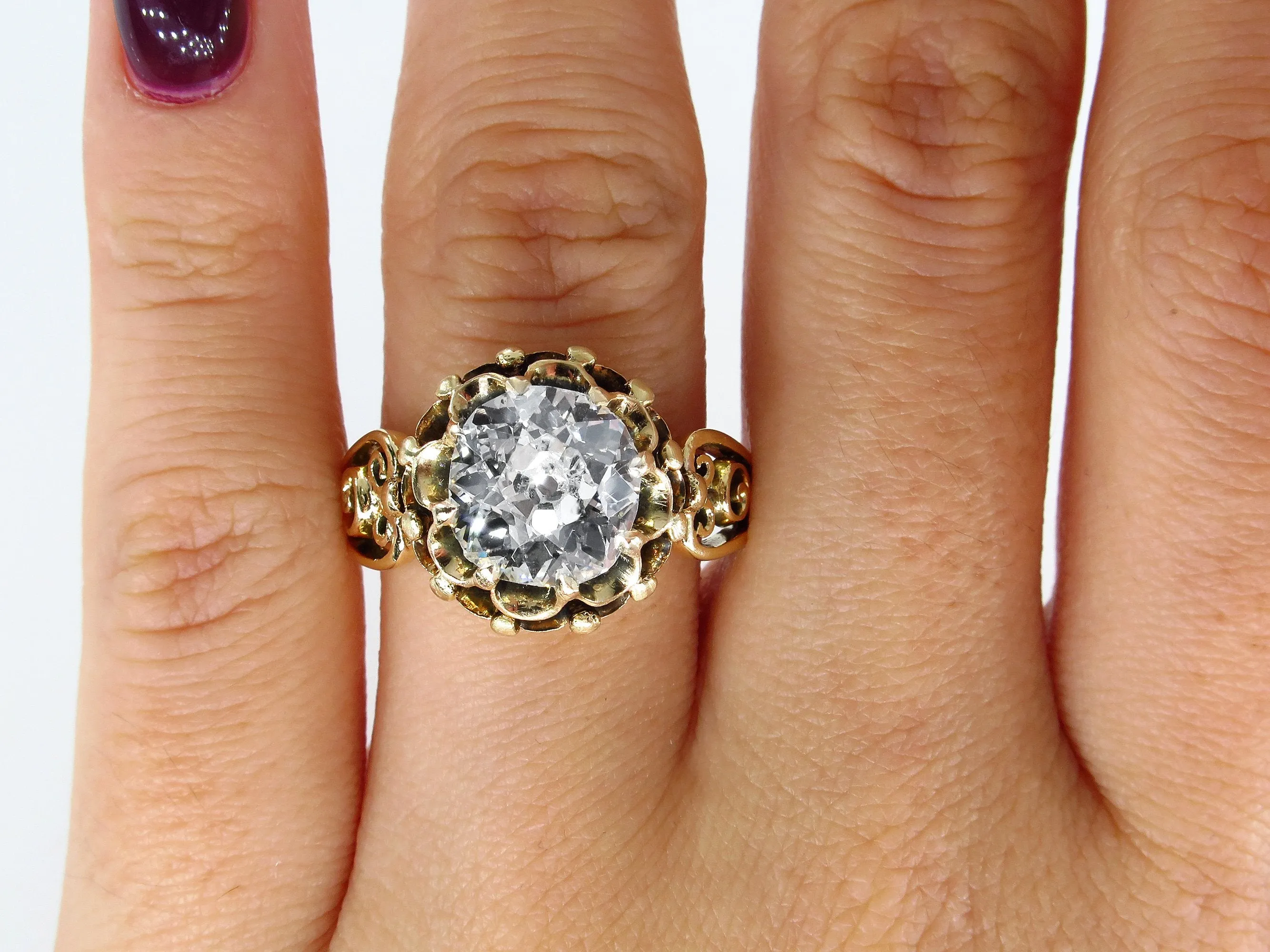 GIA 3.14ct Victorian Old Mine Solitaire Diamond Engagement Wedding Antique Ring