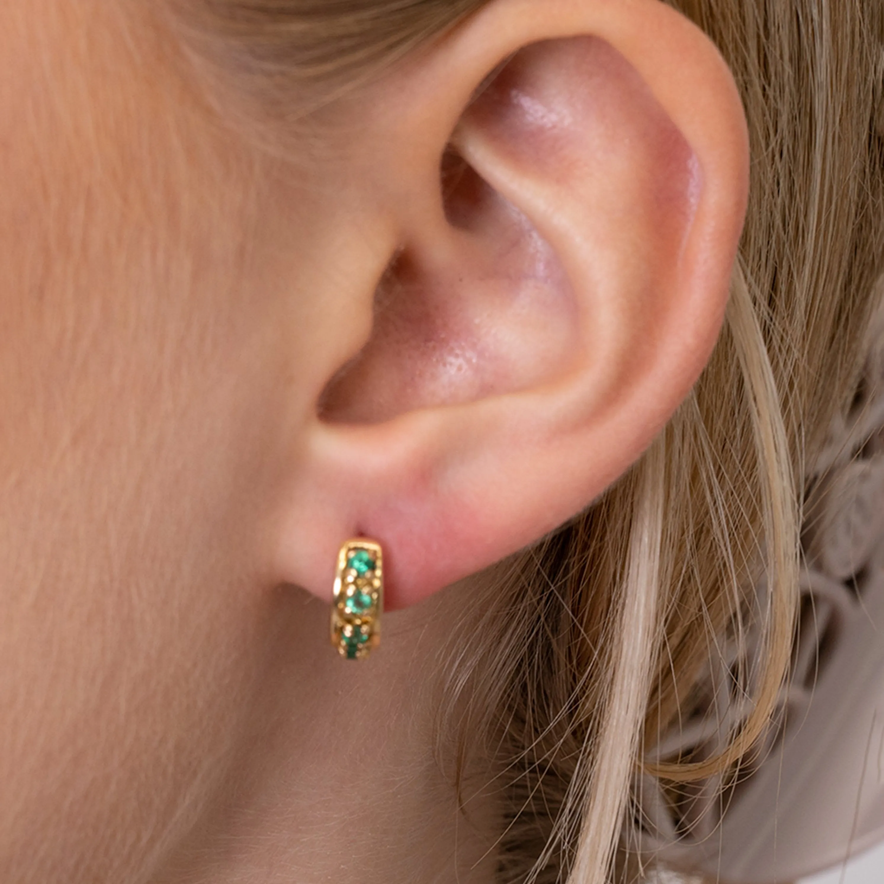 Gold  18-karat gold, half moon hoop pave Colombian emerald earrings