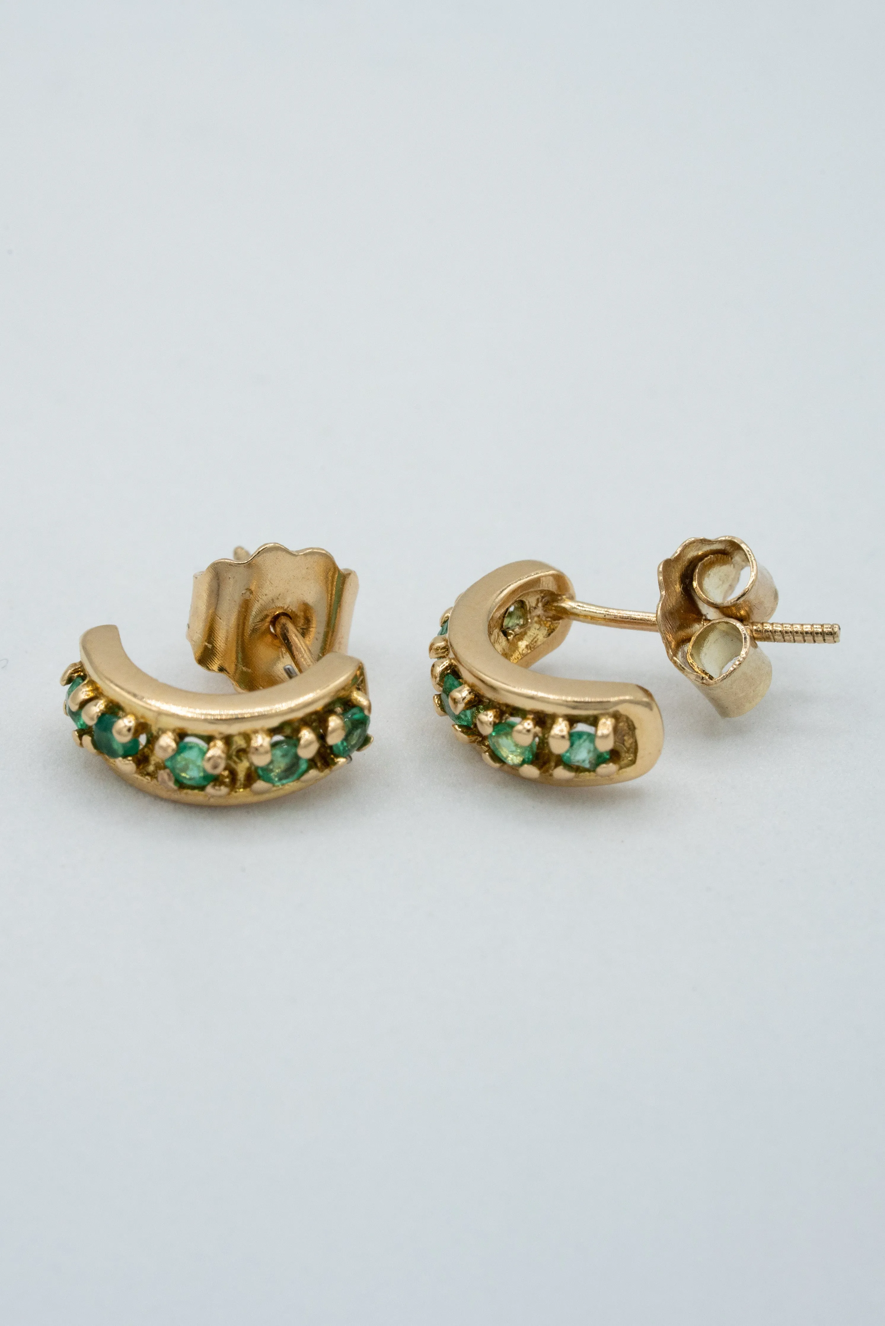 Gold  18-karat gold, half moon hoop pave Colombian emerald earrings