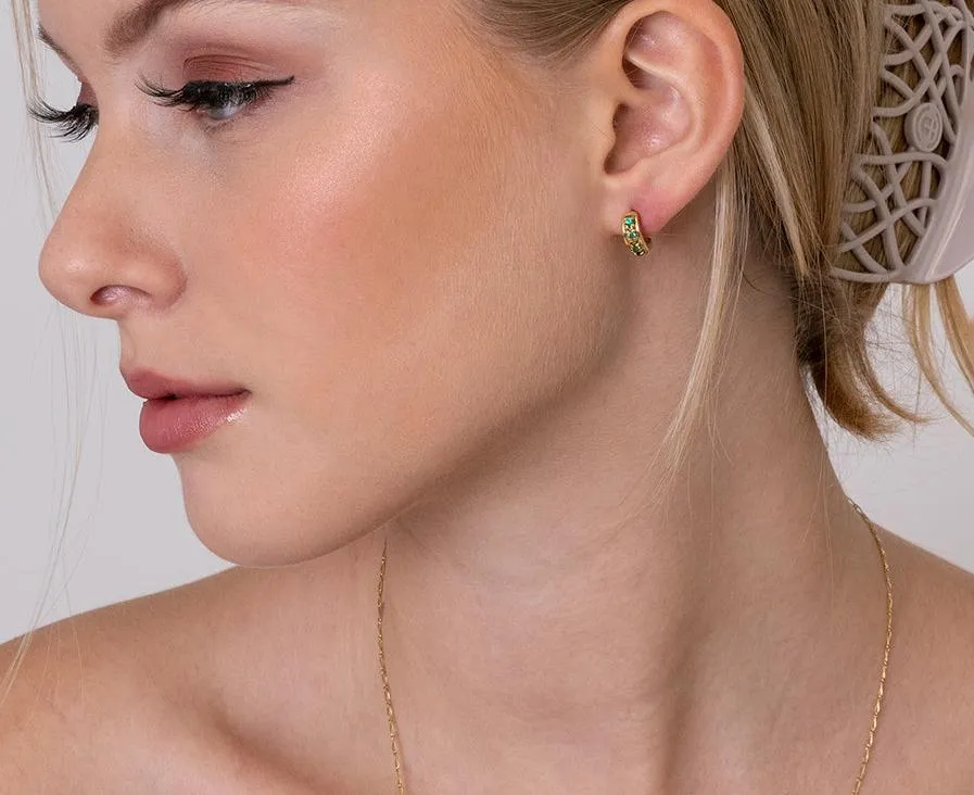 Gold  18-karat gold, half moon hoop pave Colombian emerald earrings