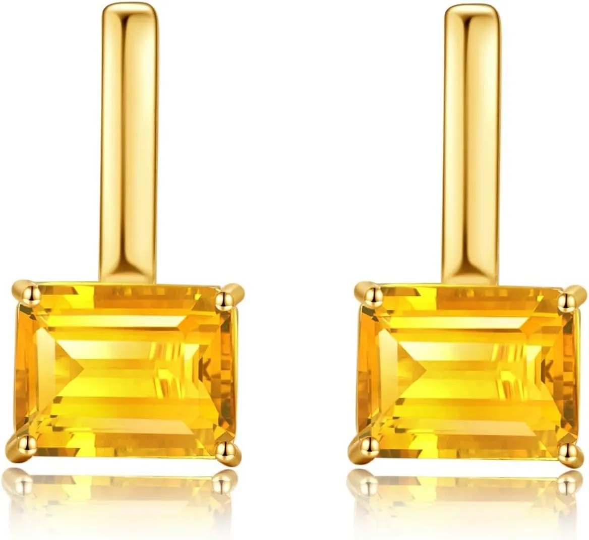 Gold Crystal Earrings, Yellow Citrine and Clear Octagon Cut Crystals Earrings for Women Trendy, 14k Gold Plated Double Sided Cubic Zirconia Hoop Earrings, November Birthstone Jewelry Gift