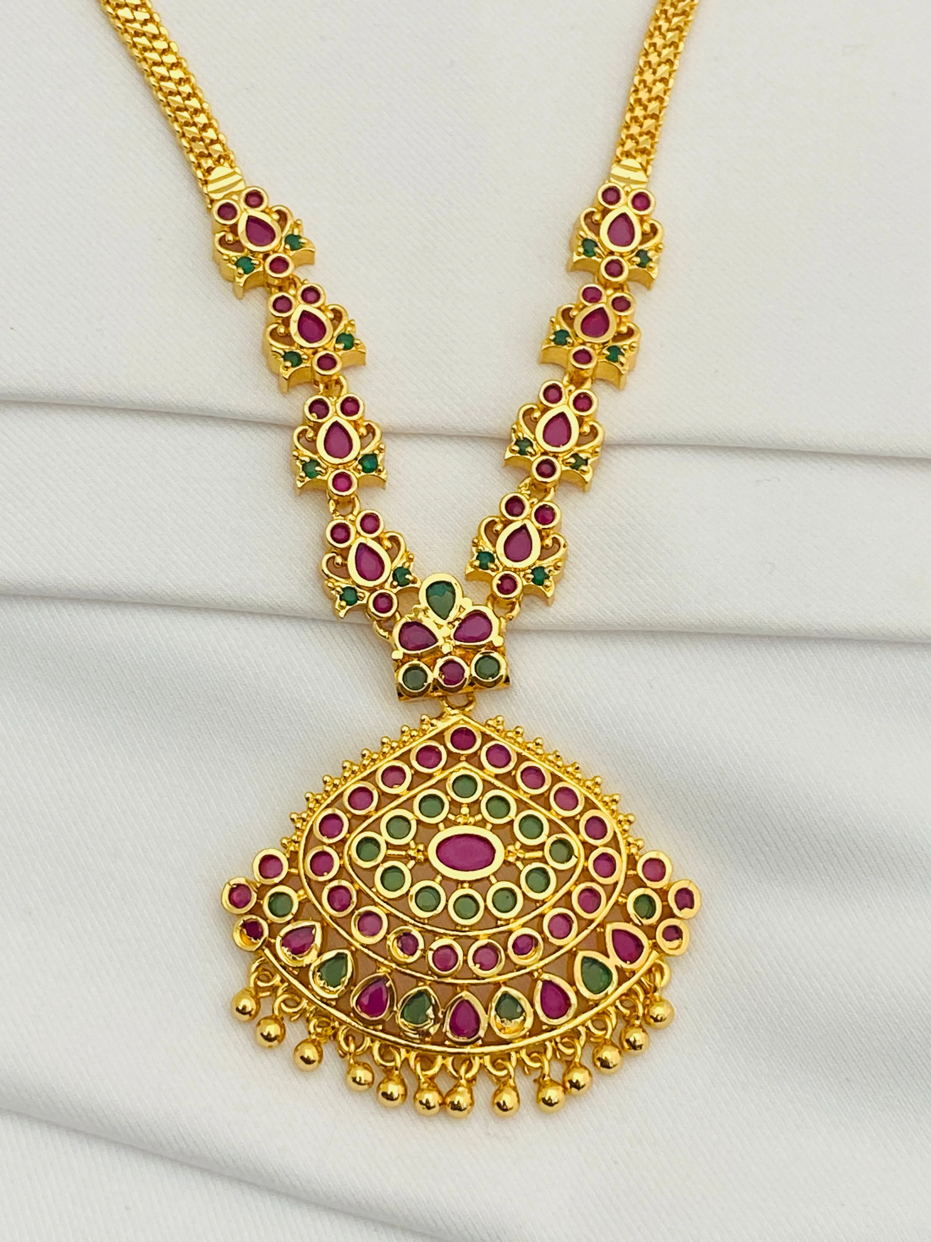 Gorgeous Gold Plated Premium Quality Ruby& Emerald Stones Necklace