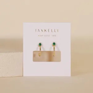 Jax Kelly Open Mini Hoop Earrings - 18k Gold - Green Emerald
