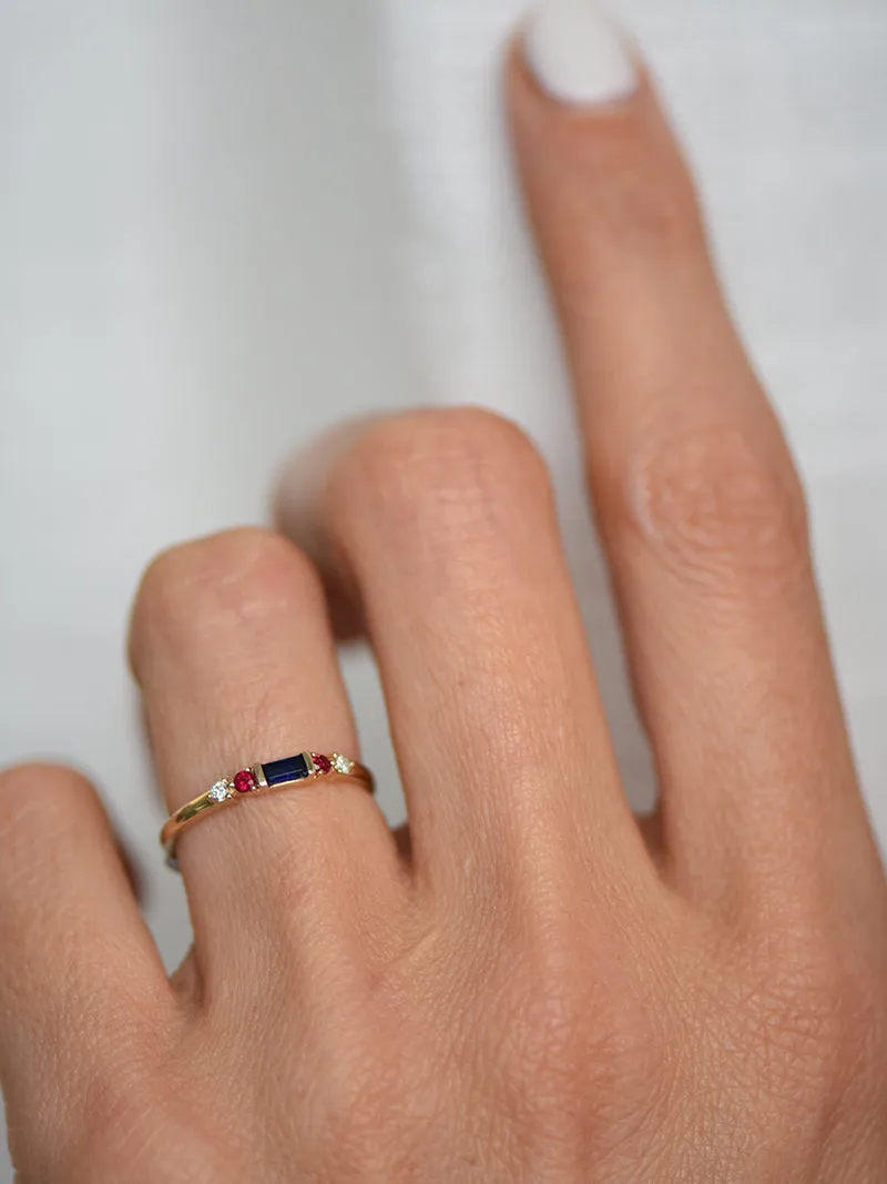 Kareena Ring | Diamond, Rubies, & Blue Sapphires | 9k Gold