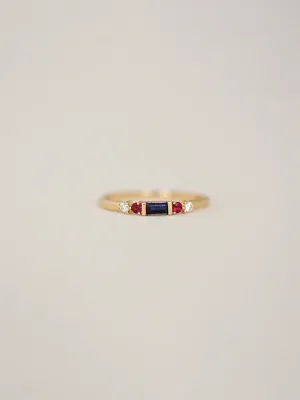 Kareena Ring | Diamond, Rubies, & Blue Sapphires | 9k Gold