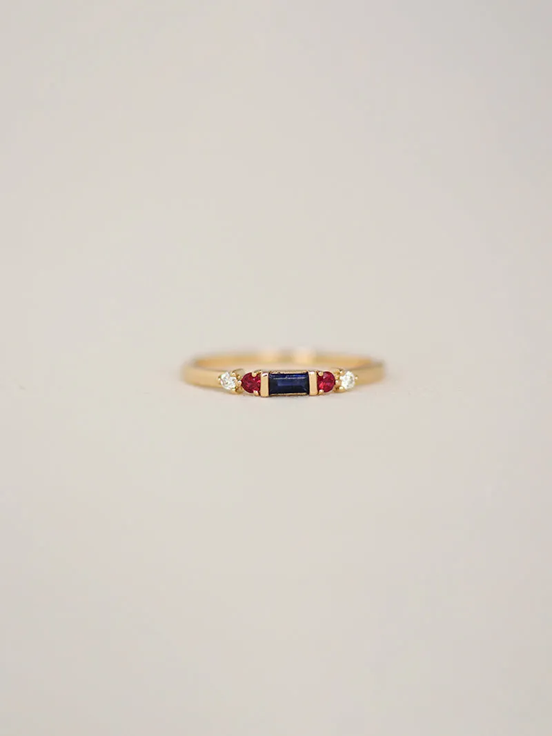 Kareena Ring | Diamond, Rubies, & Blue Sapphires | 9k Gold