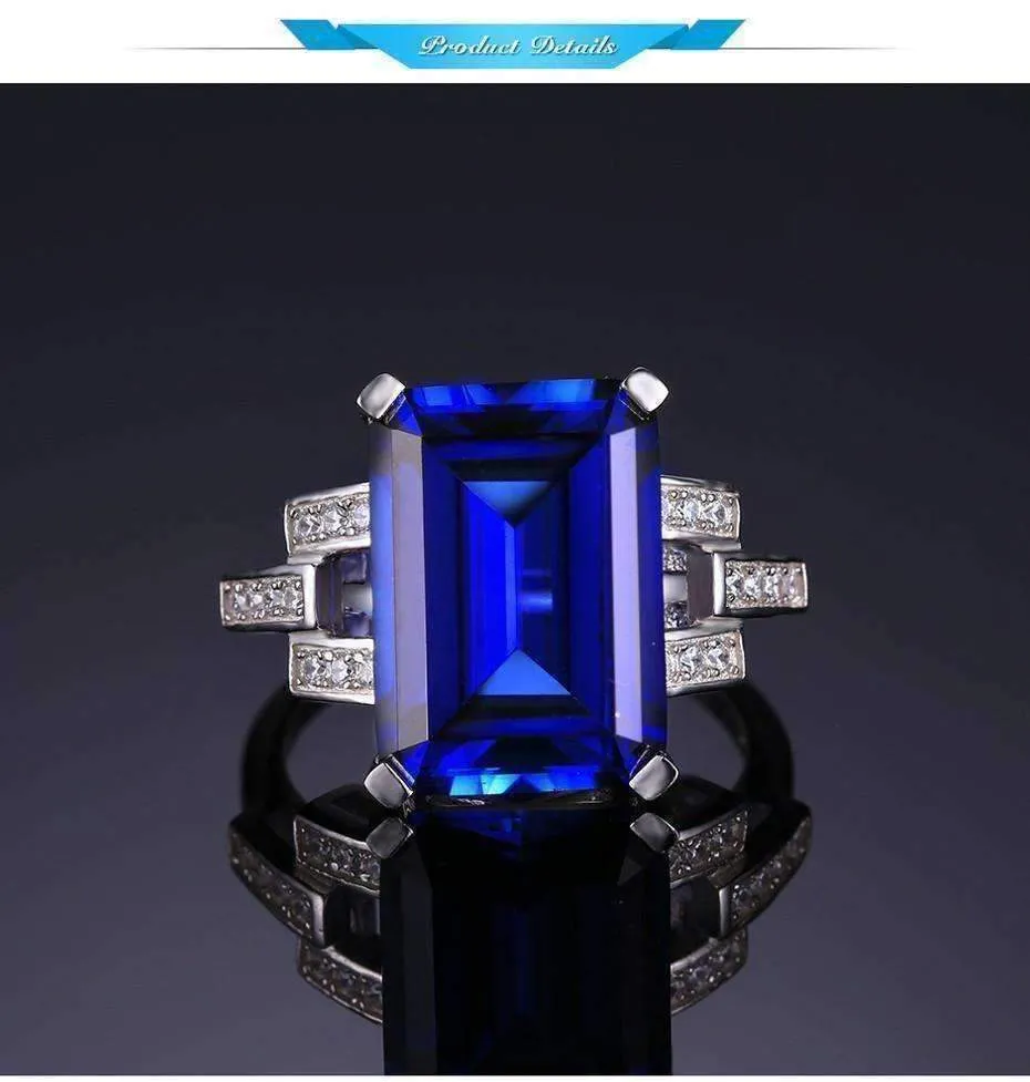 Legacy 9CT Emerald Cut Simulated Russian Sapphire IOBI Precious Gems Ring