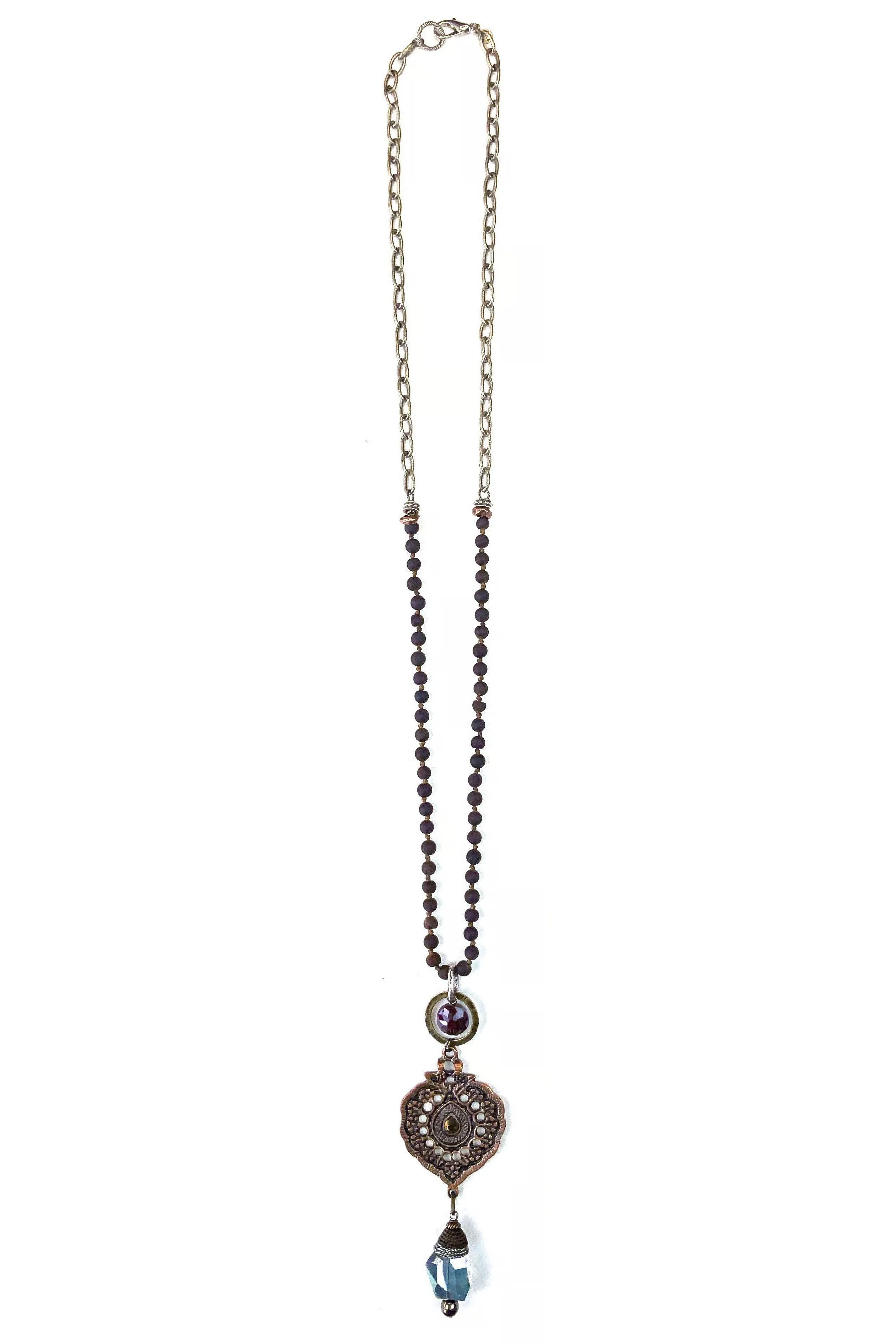 Lost And Found Aurora Collection Purple Beaded And Silver Chain With Filigree Pendant Drop