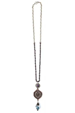 Lost And Found Aurora Collection Purple Beaded And Silver Chain With Filigree Pendant Drop