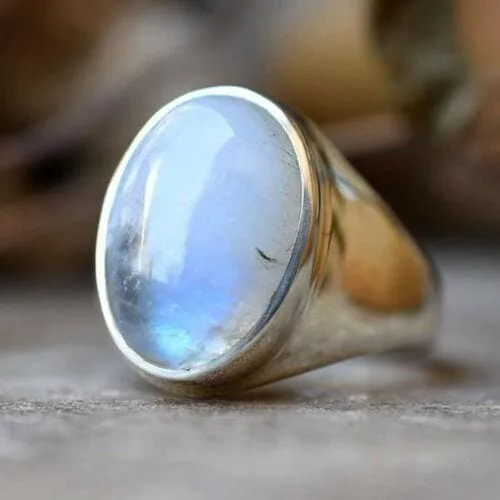 Moonstone Boho Silver One of Kind Rough 925 Sterling Silver Ring, Natural Rainbow Moonstone,Christmas Gift
