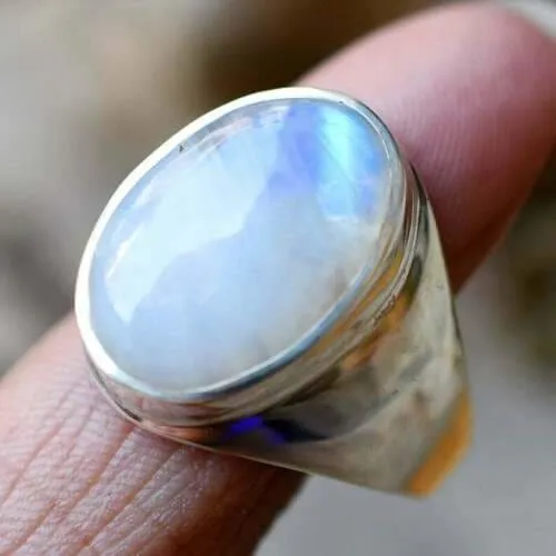 Moonstone Boho Silver One of Kind Rough 925 Sterling Silver Ring, Natural Rainbow Moonstone,Christmas Gift