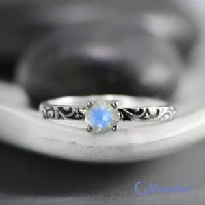 Natural Moonstone Engagement Ring with Swirl Engraved Band | Moonkist Designs