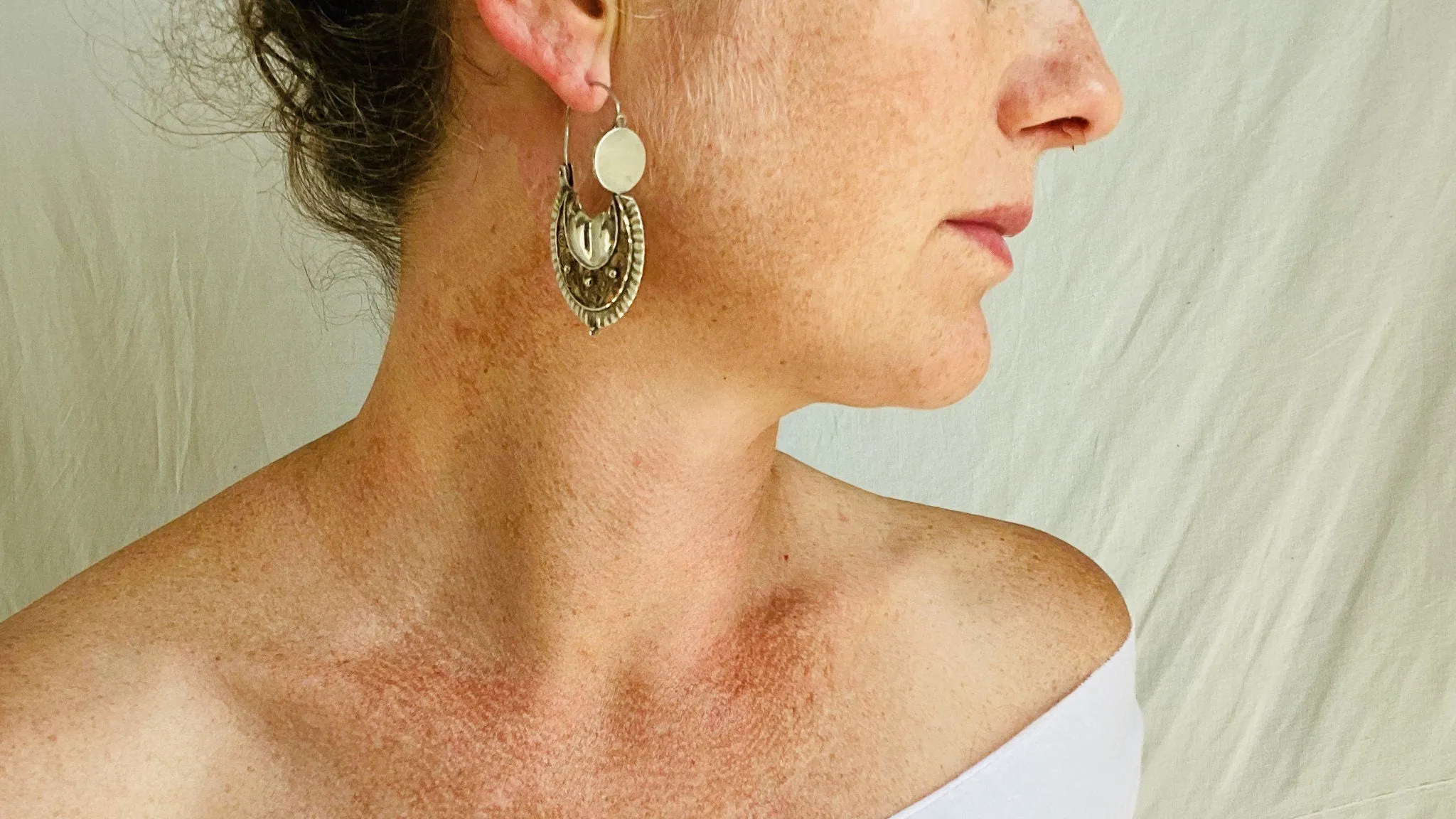 Oaxacan Filigree Earrings. Media Luna Hoops. Sterling Silver. Mexico. Frida Kahlo 0352