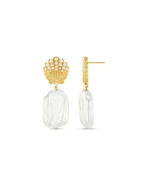 ORELIA - Embellished Shell & Pearl Drop Earrings