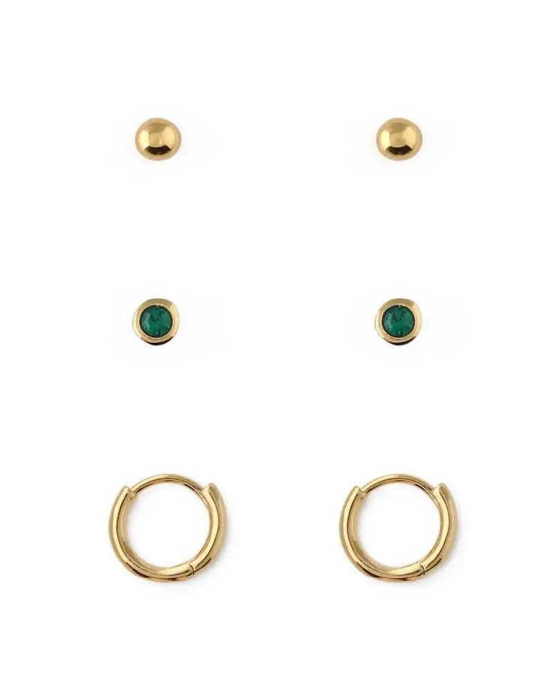 ORELIA - Emerald Stud & Hoop Earrings 3 Pack