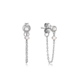 Silver Mother Of Pearl and Kyoto Opal Chain Drop Stud Earrings