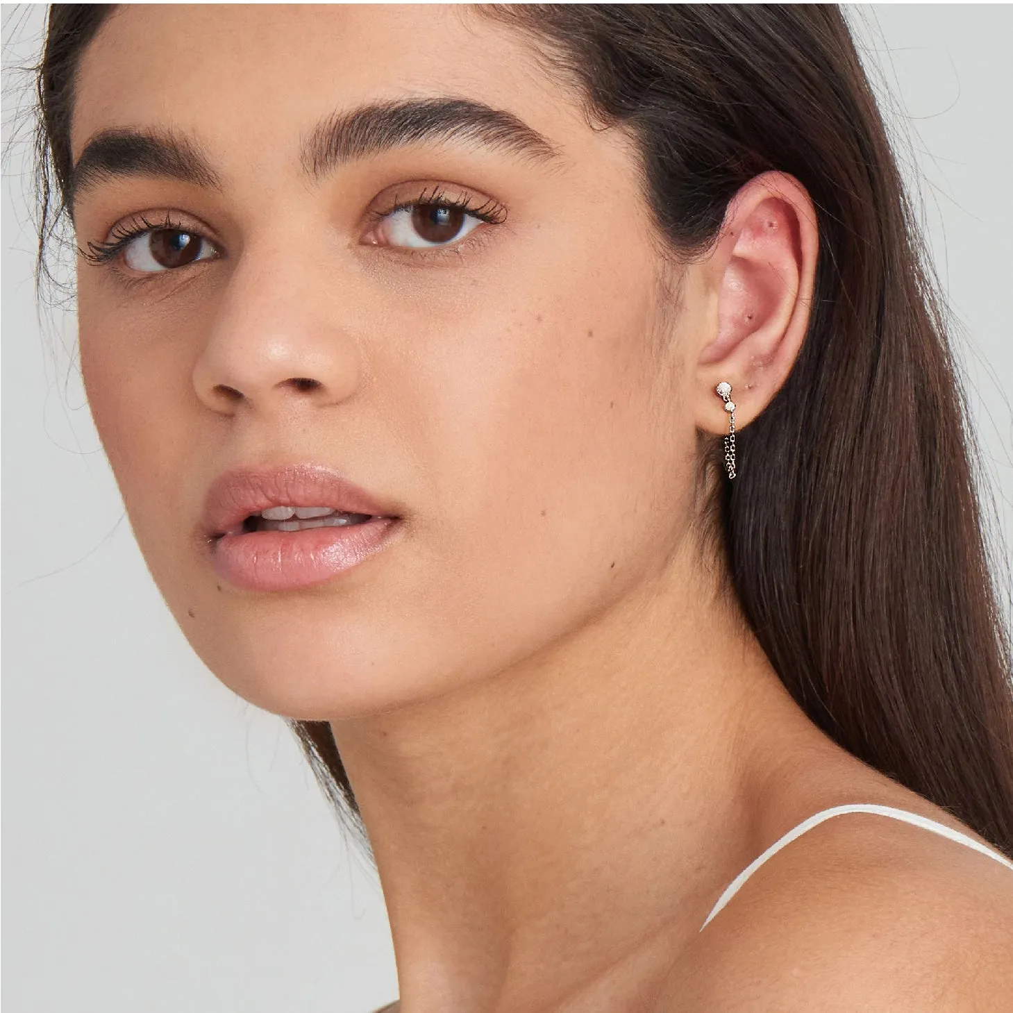 Silver Mother Of Pearl and Kyoto Opal Chain Drop Stud Earrings