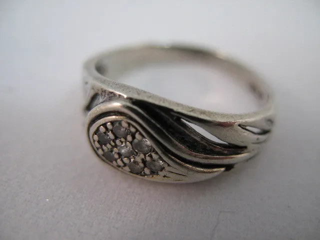 STERLING SILVER Marked 925 Crystal Stones GOLF CLUB Golfer Womens Ladies RING size 7