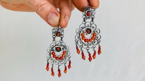 Vintage Oaxacan Filigree & Coral Earrings. Sterling Silver. Mexico. Frida Kahlo