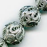Vintage Silver Over Copper Filigree Beads. 12mm. Package of 2. B18-0230