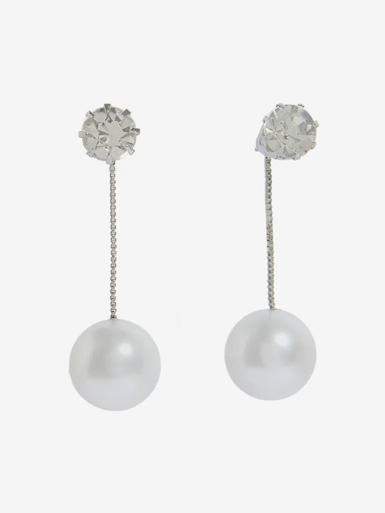 Westside Accessories Silver Crystal and Pearl Drop Earrings