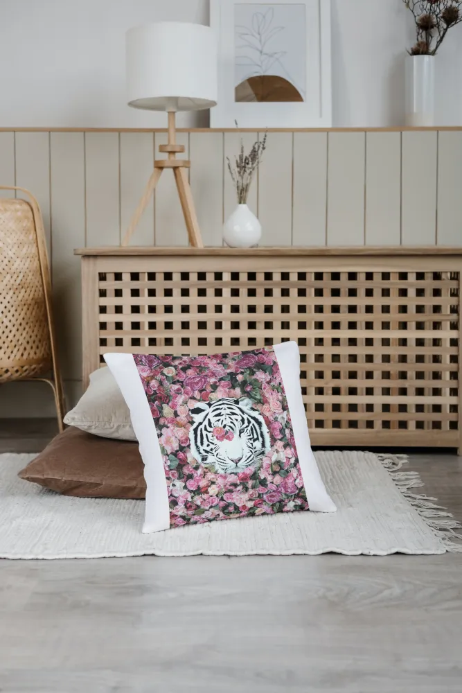 White Tiger Around Pink Roses Poster INSTANT DOWNLOAD Art Print, Glam Decor, Luxury Fashion Poster, White Tiger Poster, Pink Aesthetic Posters